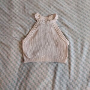Aerie Ribbed Cream Halter Crop Top